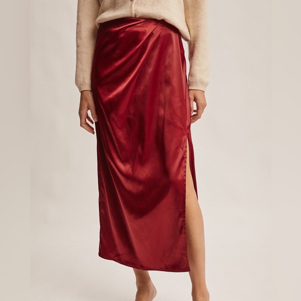 Forte Rich Red Satin Midi Skirt